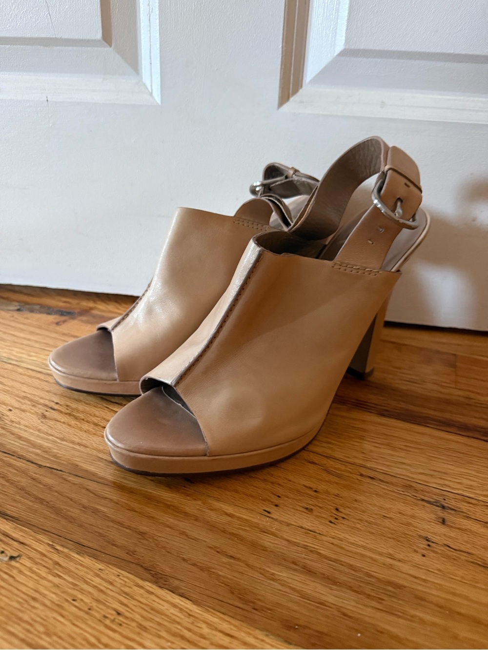 Cole Haan Nude Leather Peep Toe Slingback Heels Size 11B
